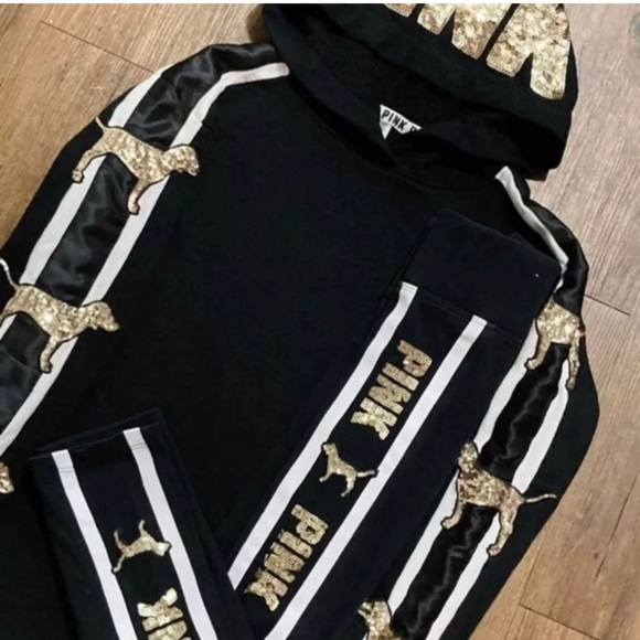 PINK VS BLING DOGGIE HOODIE / YOGA LEGGINGS OUTFIT SET LARGE - Picture 2 of 12